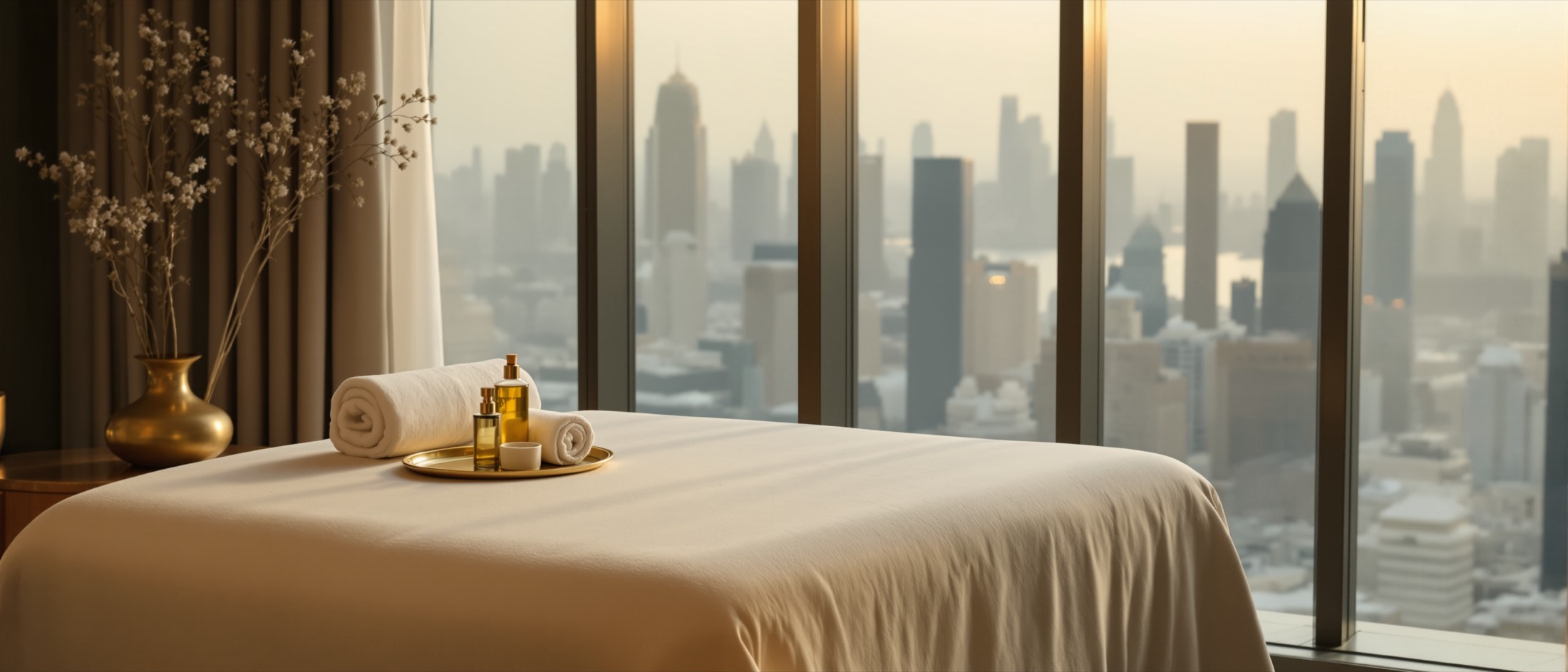 A massage table prepared in a Dubai apartment